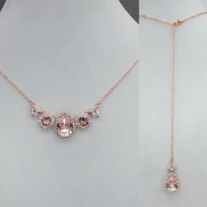 Backdrop Bridal/Bridesmaid Necklace, Swarovski Crystal Necklace Rose Gold